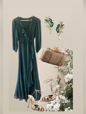 Maison Tara Asymmetrical Ruffle Wrap Maxi Dress